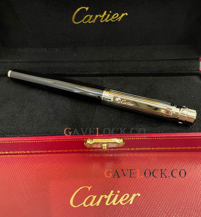 AAA Quality Copy Cartier Santos Silver Cap and Black Roller Ball